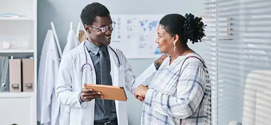 provider talking to woman