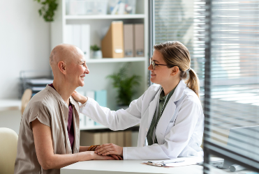 cancer patient talking to doctor