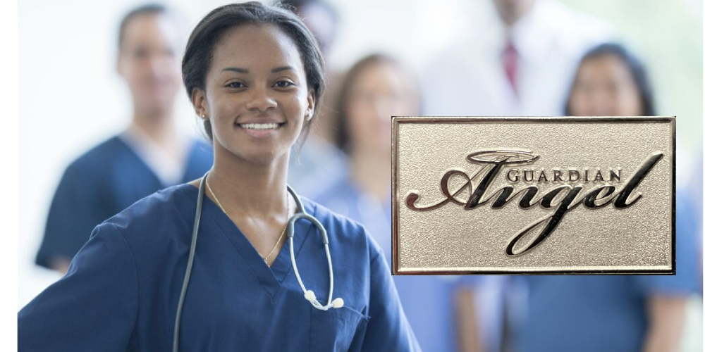 female nurse and guardian angel pin